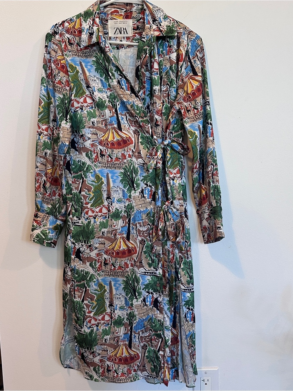 Zara Collection Pleated Paris Print Midi Shirt Dress Large Limited Edition S